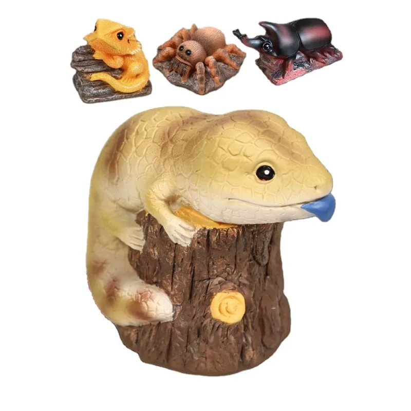 Reptile Accessories Resin Amphibians Animal Statue Figurines Collectible Bearded Dragon Skink Spider Beetle Ornaments