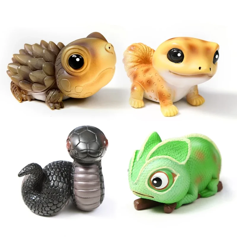 Reptile Accessories Resin Amphibians Animal Statue Figurines Collectible Turtle Gecko Snake Chameleon Ornaments