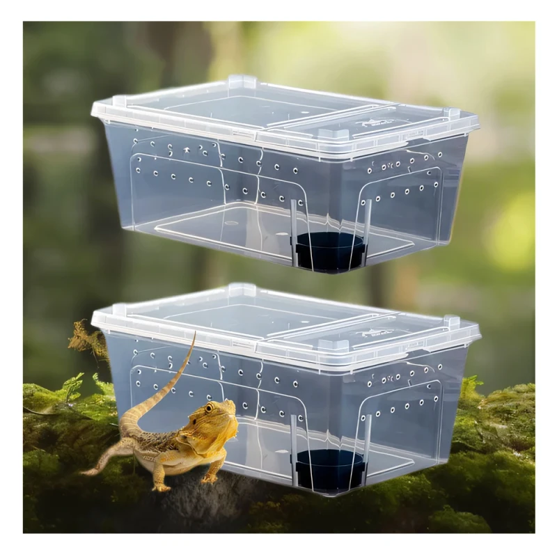 Reptile Feeding Box Snake Breeding Box Transparent Animal Habitat Cage Portable Plastic Turtle Transport Container
