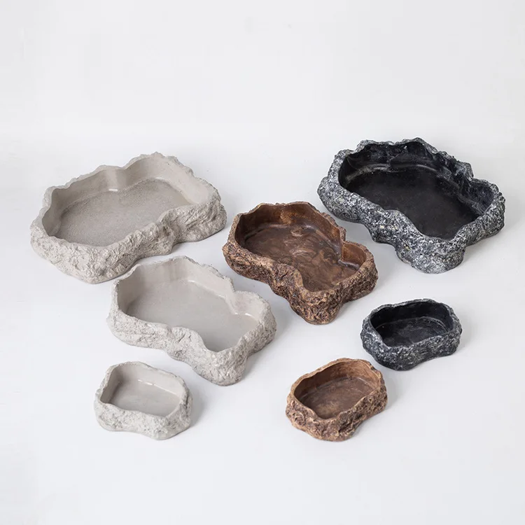 Reptile Pet Food and Water Basin Rock Style for Reptiles Drinking Amphibian Supplies