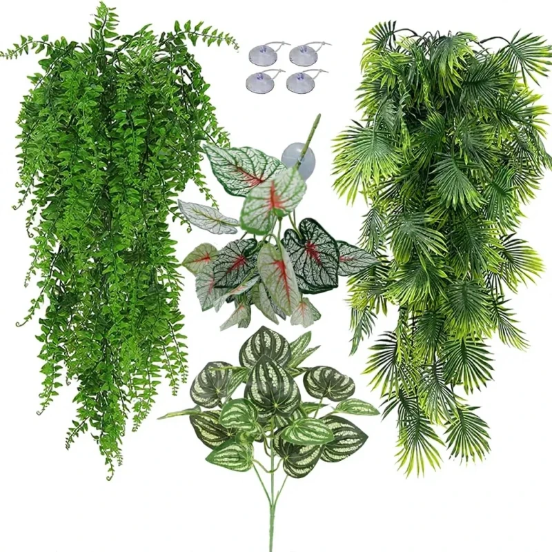 Reptile Plants Bearded Dragon Accessories Terrarium Artificial Plastic Lightweight Decor for Snake Cage Leopard Gecko