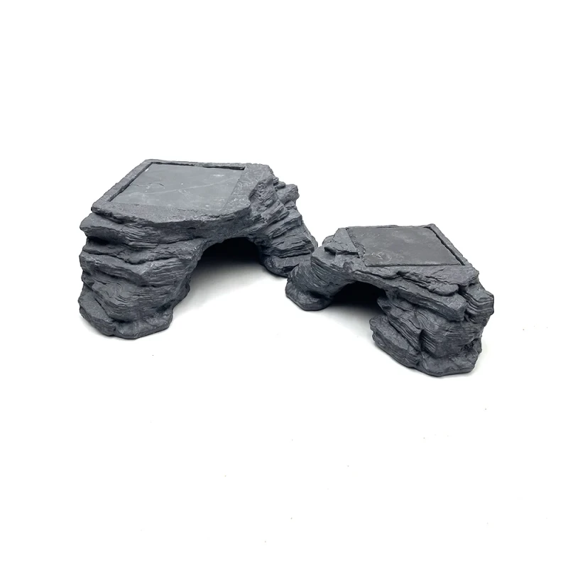 Reptile Resin Heating Slate Hide Cave Aquarium Hiding Rocks Basking Platform Reptiles Terrarium Reptiles