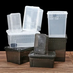 Reptile Small Plastic Feeding Box Terrarium Reptile Travel Habitat Box for Gecko Frog Spider Snake Baby Lizard