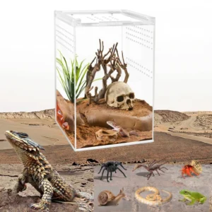 Reptile Terrarium Acrylic Enclosure Reptile Cage Breathable Plastic Breeding Box for Insect Lizard Spider