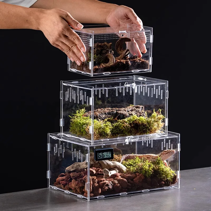 Reptile Terrarium Breeding Tank Acrylic Lizard Feeding Box High Transparency Easy Assemble Ventilation UV Temperature Resistant