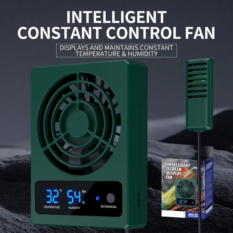 Reptile Ventilation Fan with Humidity Sensor High Temp Alarm Lizard Gecko Amphibian Enclosure Terrarium Accessories