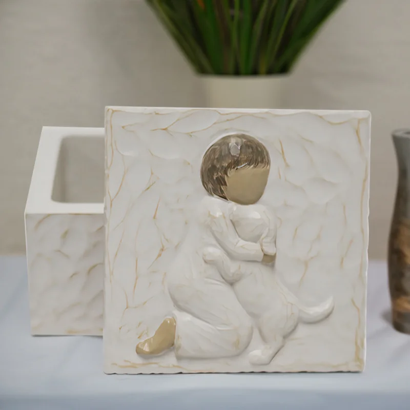 Resin Angel Cat & Dog Memorial Urn Universal Funeral Casket for Pet Cremation Elegant Souvenir Gift for Your Furry Friend