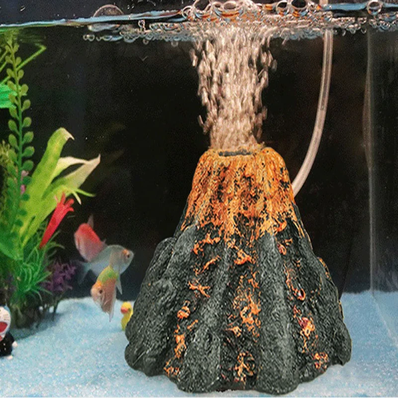 Resin Aquarium Ornament Hand Painted Volcano & Coral Reef Rocks for Fish Tank Scaping