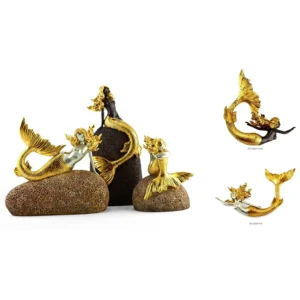 Resin Goldleaf Mermaid Figurine Statue Decoration Mermaid Aquarium Decoration