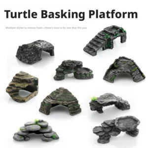Resin Simulated Rock Reptile Hideout & Sunbathing Platform Durable Eco Friendly Round All Seasons for Turtles Snakes Amphibians