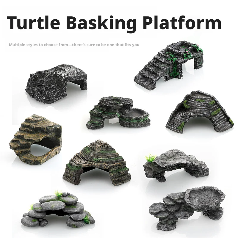 Resin Simulated Rock Reptile Hideout & Sunbathing Platform Durable Eco Friendly Round All Seasons for Turtles Snakes Amphibians