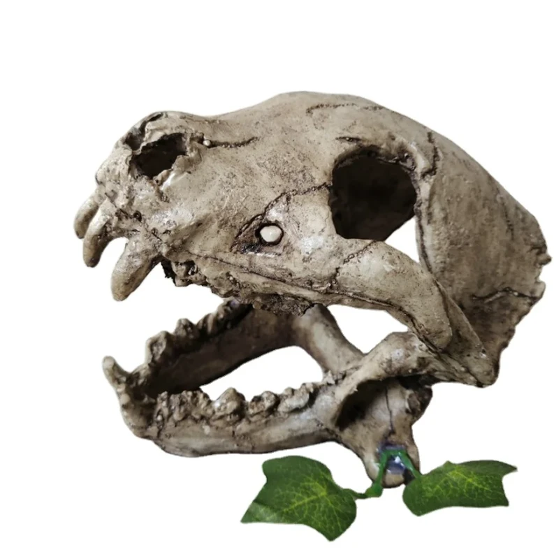 Resin Skull Gecko Hide for Reptiles & Amphibians Durable Terrarium Fish Tank Decorations Unique Landscape Hideout