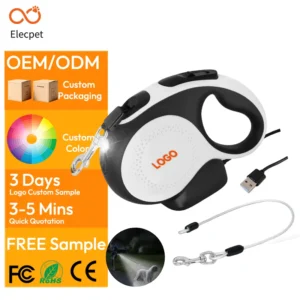 Retractable Dog Leash Heavy Duty Rechargeable LED Flashlight Dog Lead for Small Medium Dogs One Button Break Lock 5M