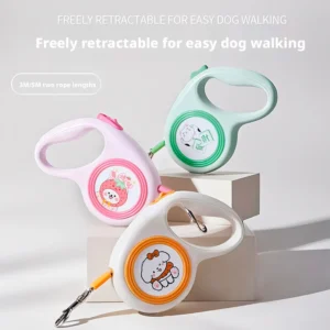 Retractable Soft Plastic & Nylon Dog Leash with Solid Pattern Ribbons Hand Held Automatic Walking Lead for Small Breed Dogs