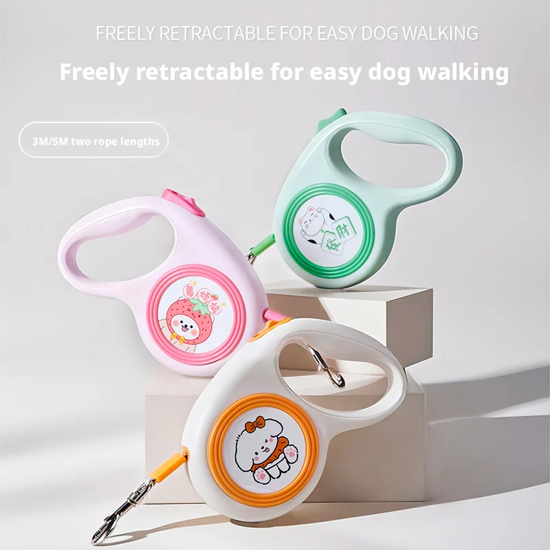 Retractable Soft Plastic & Nylon Dog Leash with Solid Pattern Ribbons Hand Held Automatic Walking Lead for Small Breed Dogs