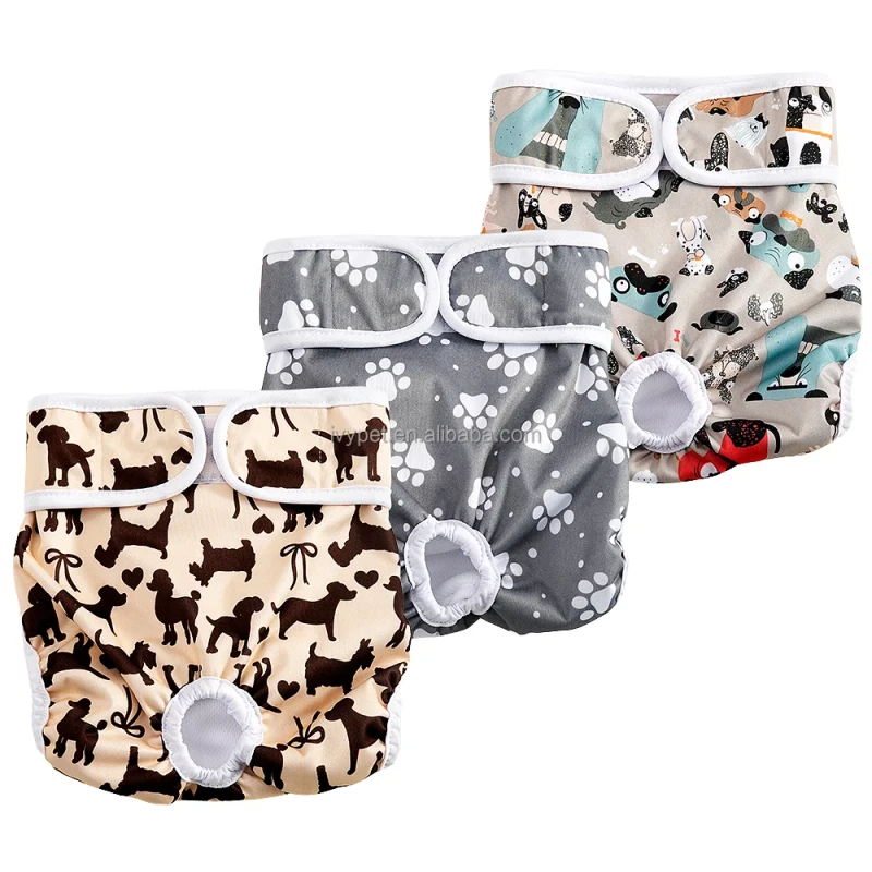 Reusable Female Pet Cloth Dog Diaper Paw Printed Anti Leak Design Washable Diapers for Dog