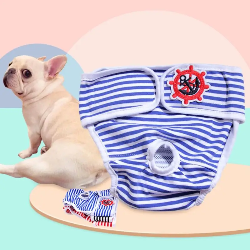 Reusable Striped Cotton Pet Diapers Leak Proof Menstrual Panties Doggy Pants Nappies for Female Dogs Physiological