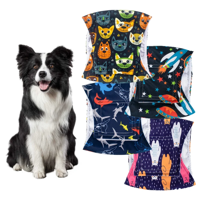 Reusable and Washable Adjustable Printed Diapers for Male Dogs