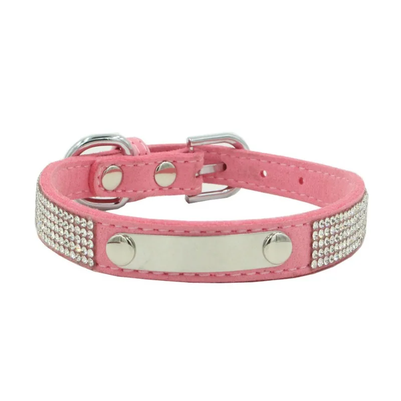 Rhinestone Pet Collar with Engraved ID Tag Adjustable Anti-Lost Dog Collar