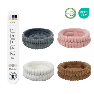Ribbed Pumpkin Style Plush Pet Bed Machine Washable Deep Sleep Nest Cozy Round Bed for Cats and Small Dogs