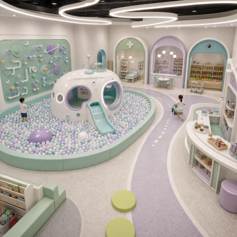 Role Play Mini Town Storefronts and Activity Rooms Soft Play Equipment for Indoor Kids Playground and Pretend Play Center