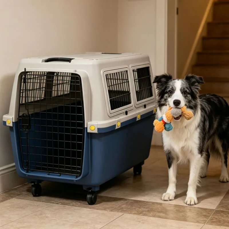 Rolling Large Fashion Pet Airline Carrier 4 Wheel Double Top Vent Windows Big Metal Door Dog Cat Travel Aircraft Cage