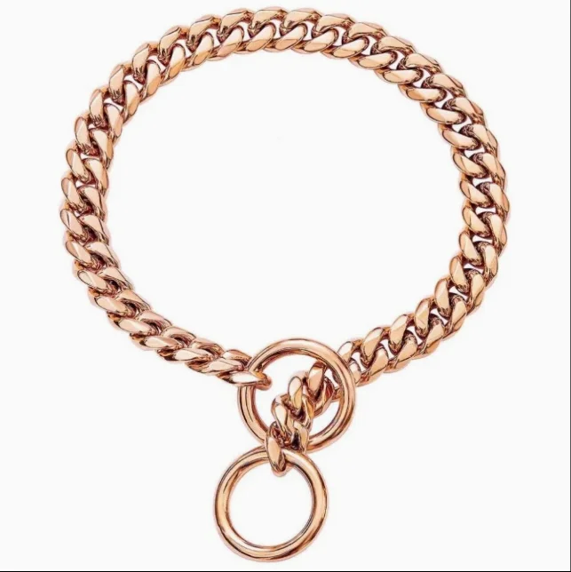 Rose Gold Dog Collar 11mm 15mm 19mm Stainless Steel Cuban Link Chain Collar