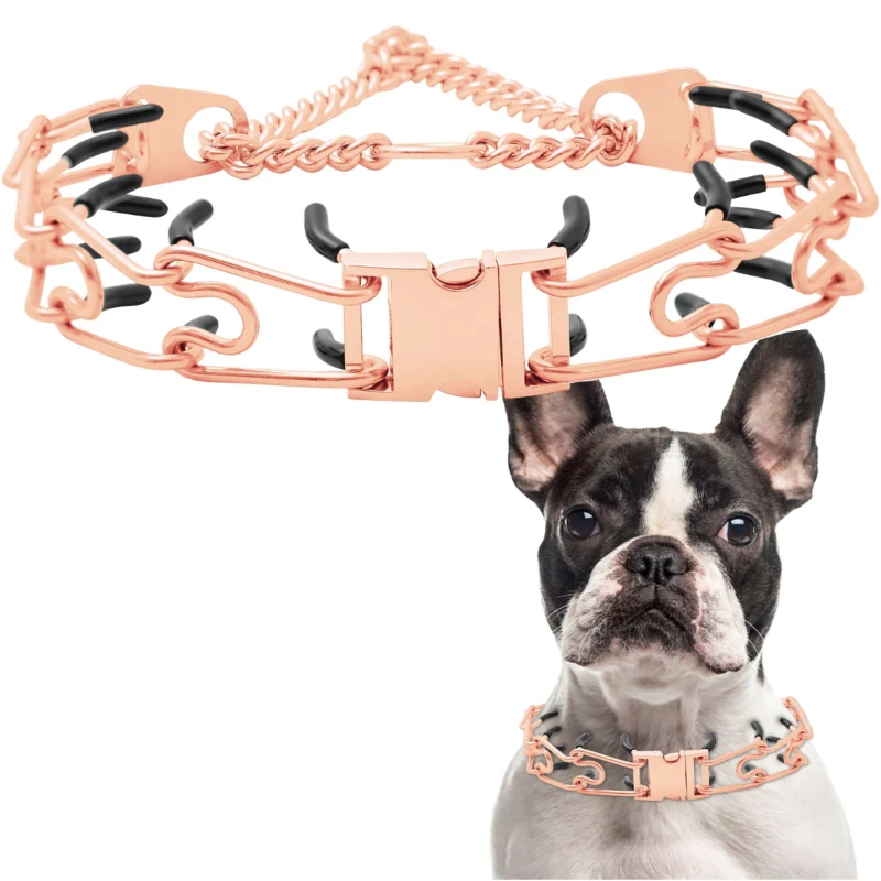 Rose Gold Solid Stainless Steel Adjustable Pet Training Collar with Quick Release Buckle Prong & Choke Chain for Dogs