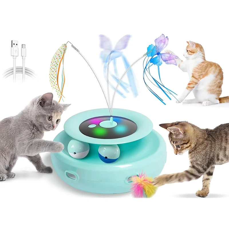 Rotating Smart Ball Pet Teaser With Feather Multi-color Butterfly Interactive Cat Toys