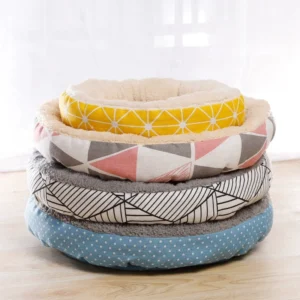 Round Fleece Pet Bed Anti Slip Bottom Warm Fleece Removable Cover Solid Pattern for Dogs Cats Travel Friendly