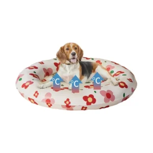 Round Pet Bed Washable Cat Bed Summer Dog Bed Cooling with Rabbit Flower Pattern S M L
