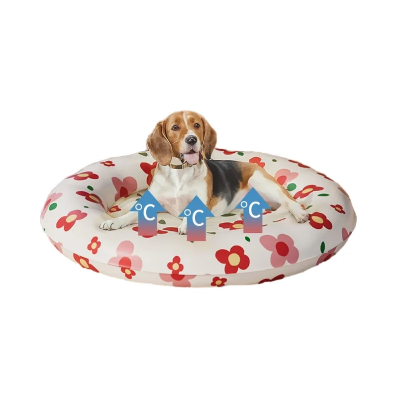 Round Pet Bed Washable Cat Bed Summer Dog Bed Cooling with Rabbit Flower Pattern S M L