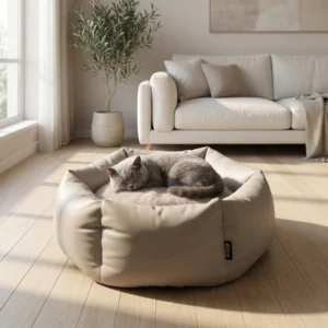 Round Soft Luxury Solid Waterproof Dog Bed Removable & Washable Calming Anti-Anxiety Cotton Fill Cute Pet Cave for Medium Dogs