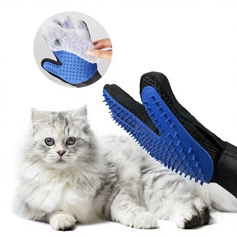 Rubber Cat & Dog Grooming Gloves Bath Massage Cleaning Anti Scratch Hair Removal Floatable