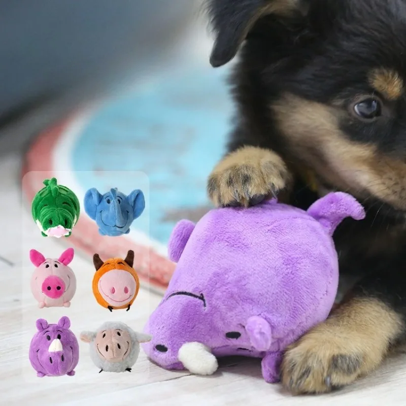 Rubber Core Plush Dog Toy Squeaky Cartoon Animal Ball Durable Chew Toy Safe Material for Small and Large Dogs