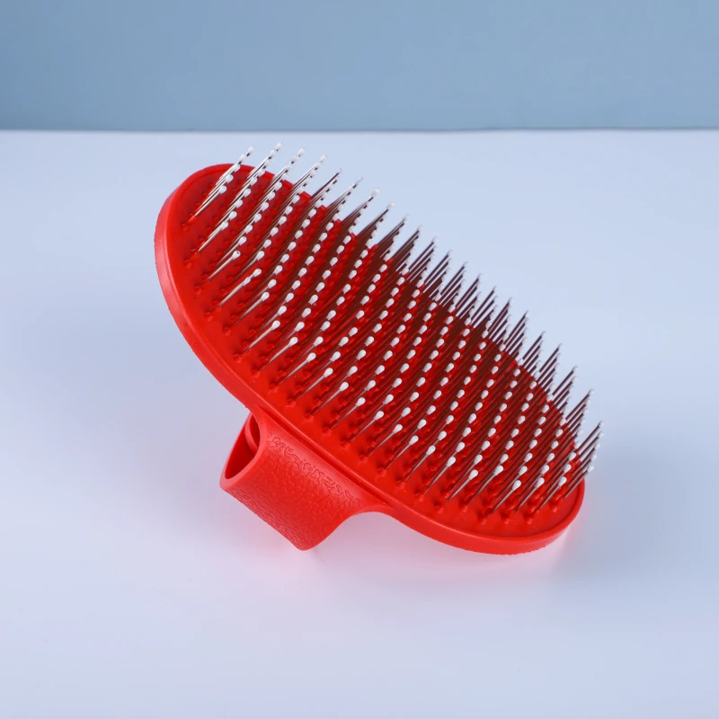 Rubber Material Long Hair Pet Dog Animal Poodle Cleaning Bathing Massaging Comb With Chrome Plated Iron Round End Pins