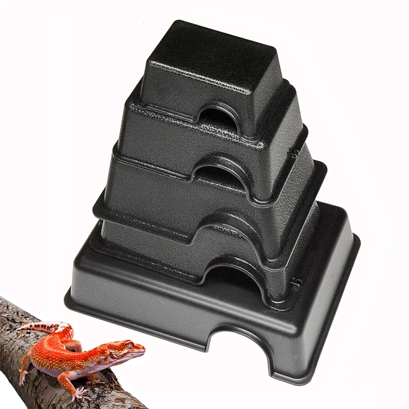 S M L XL XXL Small Animal Hideaway Reptile Hideout Plastic Hides Box Snake Gecko Black Plastic Reptile Gecko Hide Cave