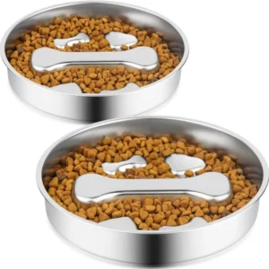 SS304 Metal Non Slip Dog Food Slow Feeder Bowls for Dogs Fast Eaters Stainless Steel Cat Dog Bowl
