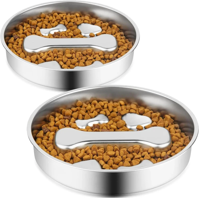 SS304 Metal Non Slip Dog Food Slow Feeder Bowls for Dogs Fast Eaters Stainless Steel Cat Dog Bowl