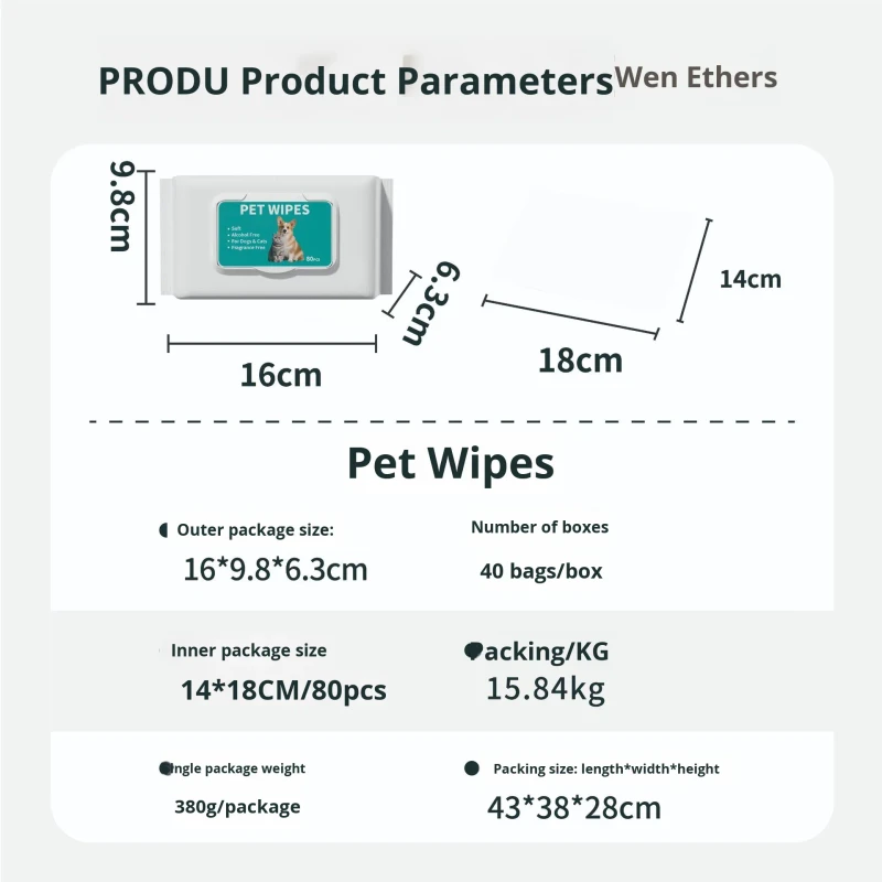 Safe Gentle Pet Wet Wipes 80 Sheets Alcohol Free Fragrance Free Disposable No Rinse Cleaning for Dogs & Cats
