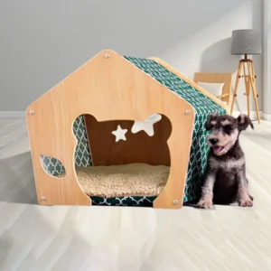 Scandinavian Style Wooden Pet Tent House Easy Assembly Breathable Cushion for Indoor Outdoor Use Wooden Dog House