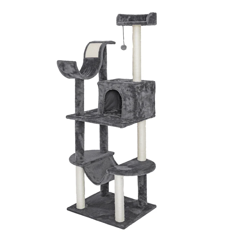 Scratcher Cat Post Tree Toy Ball Custom Wooden Large Double Furniture Condo Cat Wood Tower Sisal Fabric Eco Friendly Strong