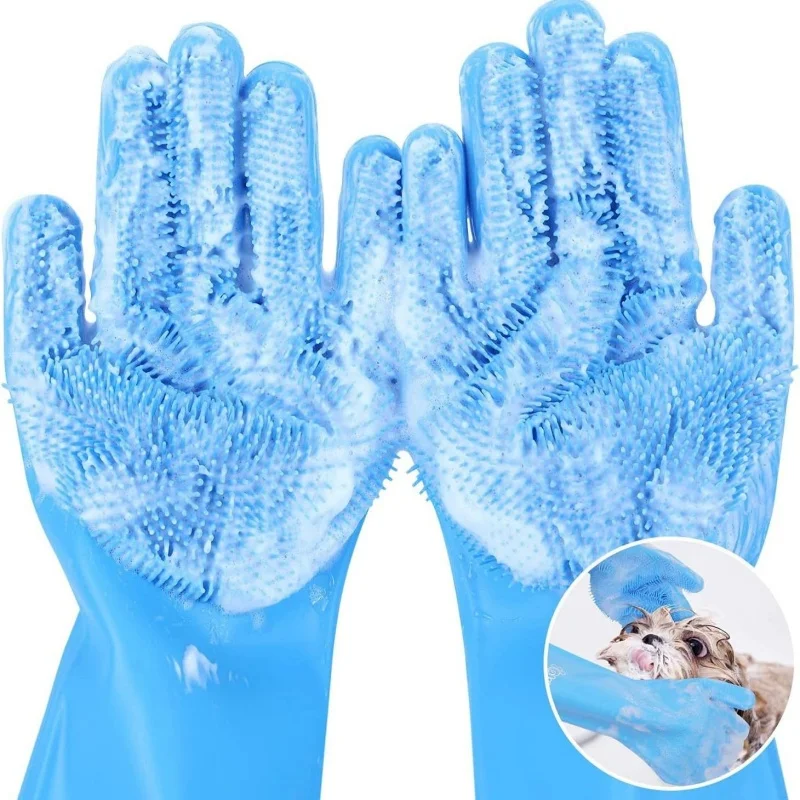 Scrubber Washing Dishwasher Bathing Soft Durable BPA Free Waterproof Silicone Gloves for Pet Dog Cat Massage Dishwashing