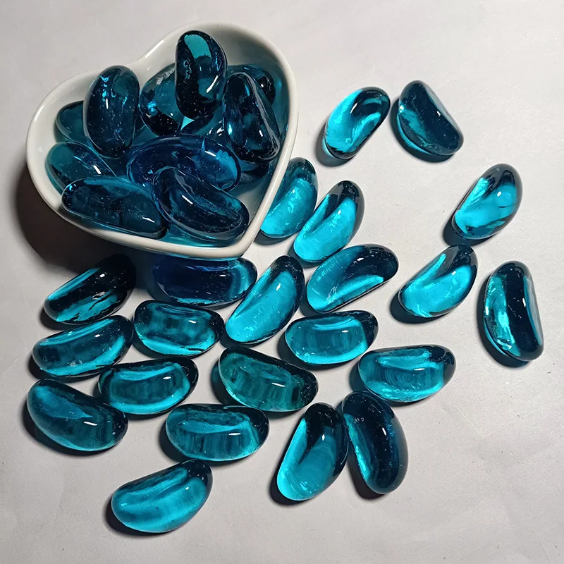 Sea Blue Cashew Shaped Glass Beads Fire-Resistant Eco-Friendly for Kitchen Dining Fireplace Home Decoration