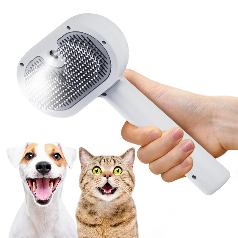 Self-Cleaning Pet Hair Remover Comb, Small Steam Spray Grooming Brush for Dogs & Cats