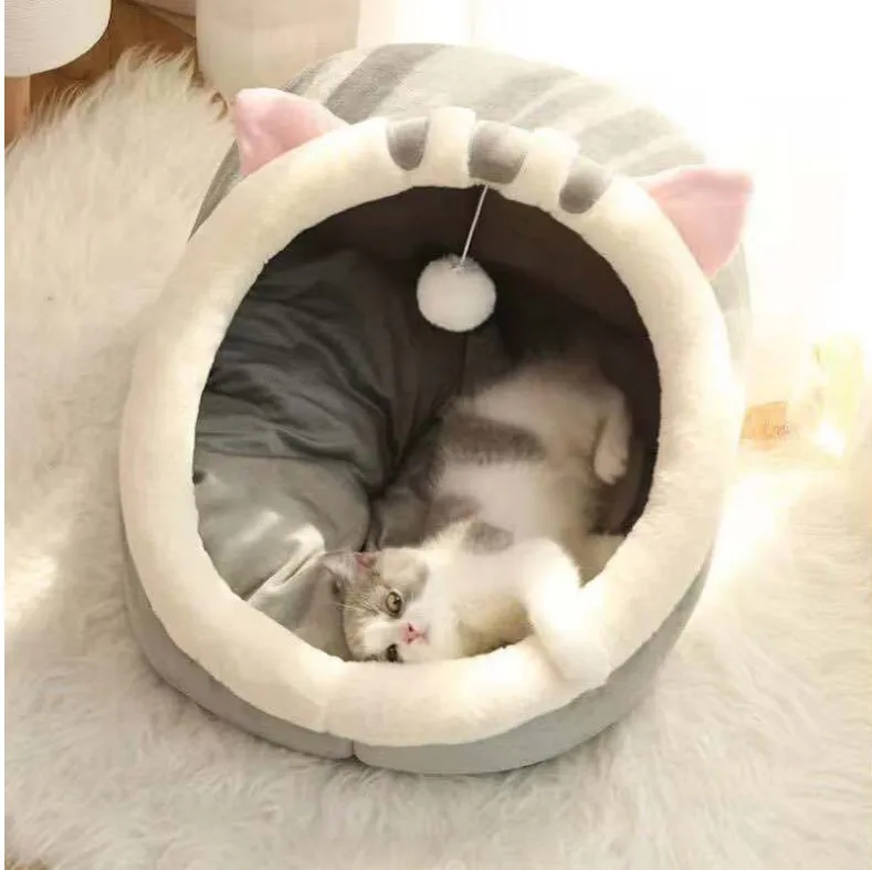 Semi enclosed Cute Cat Dog Bed Pet Nest Kennel Soft Mat Puppy Kitten Tent Warm Cat Bed Cave