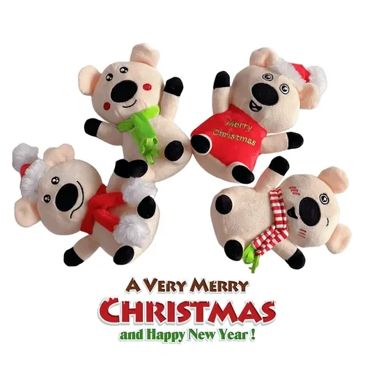 Set of 4 Christmas Bear Shaped Plush Dog Toys Festive Squeaky Dog Gifts