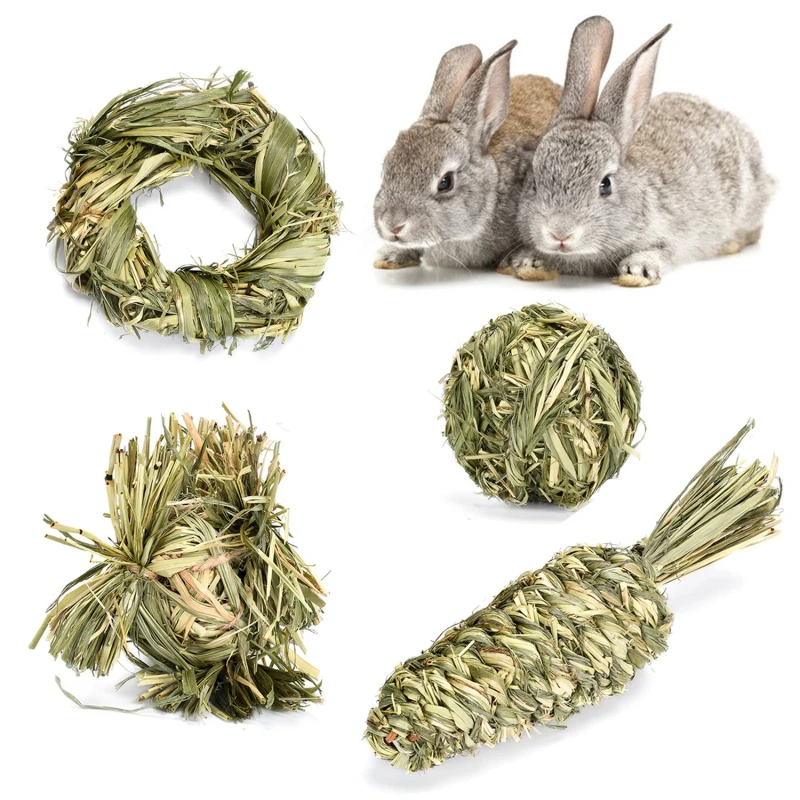 Set of Eco Friendly Rabbit Chinchilla Boredom Relief Toys Grass Woven Ball Timothy Hay Ball Exotic Pet Chew Snacks Pet Supplies
