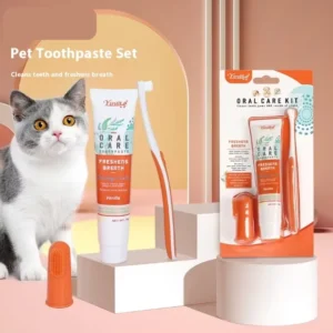 Set of Plastic Pet Toothbrush and Toothpaste Supplies Oral Cleaning for Cats and Dogs Teeth Cleaning Pet Grooming Products