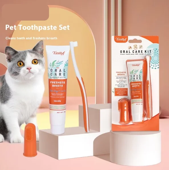Set of Plastic Pet Toothbrush and Toothpaste Supplies Oral Cleaning for Cats and Dogs Teeth Cleaning Pet Grooming Products